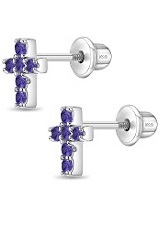 little silver purple cubic zirconia cross earrings for babies
